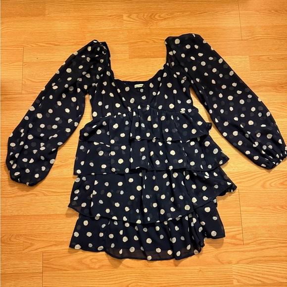 Abercrombie & Fitch Navy Polka Dot Long Sleeve Dress - Picture 3 of 6
